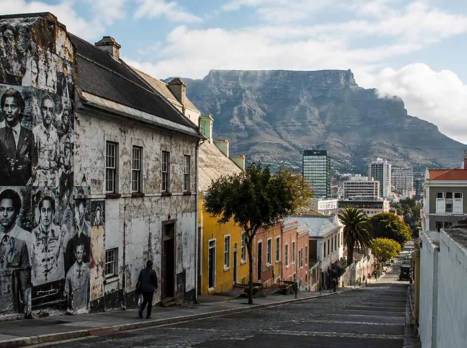 Historic Cape Town streetscape with Table Mountain