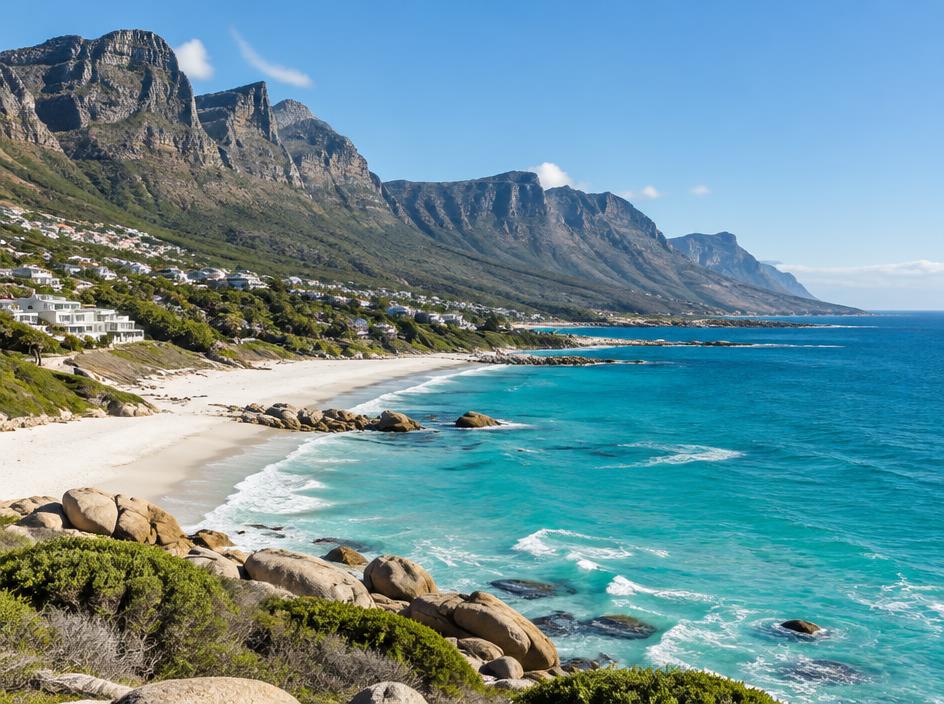 Cape Town's Atlantic coastline and mountain range